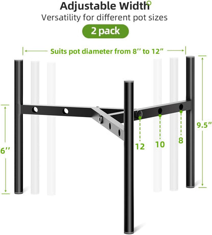 8"-12" 9.5" 2 Pack Plant Stand Indoor Adjustable Pot Holders, Metal Plant Stand Outdoor, Anti-Rust Black Metal Plant