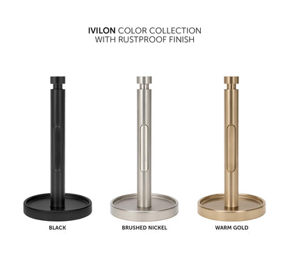Ivilon Countertop Paper Towel Holder - Weighted Heavy Duty Steel Stand with Non-Slip Base for a Steady One-Handed One Sheet Tear - Fits All Rolls - Warm Gold