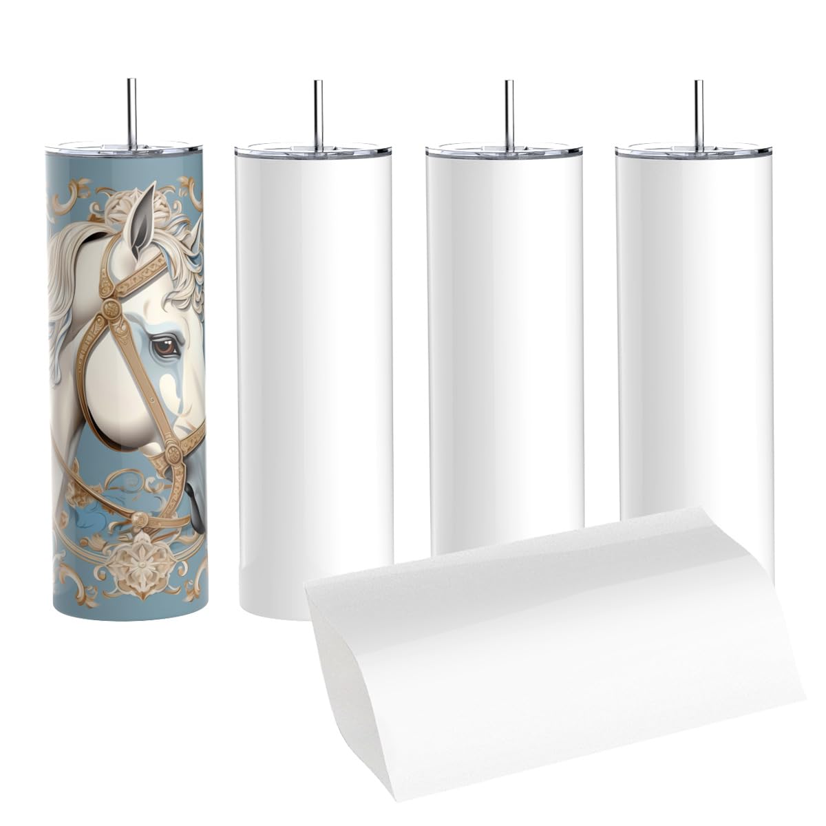 30 Oz Sublimation Skinny Tumbler Set, Stainless Steel Straight Skinny Travel Tumbler Bulk With Sublimation Shrink Wrap Films, Birthday Diy Gift For Women Friends Sisters, 4 Pack (30 OZ, 4, Count)