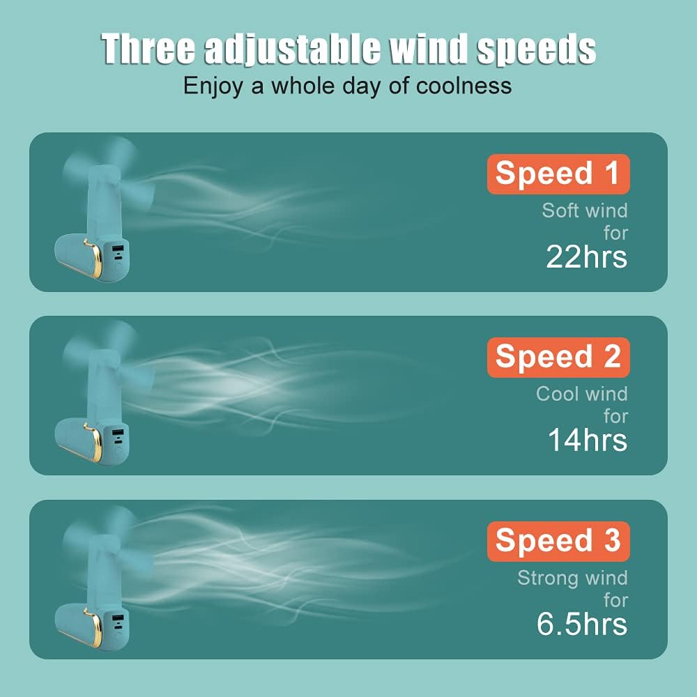 ideapro Mini Portable Fan, 2000 mAh USB Rechargeable Handheld Fan, Batteries Operated with 3 Speeds, Power Bank,