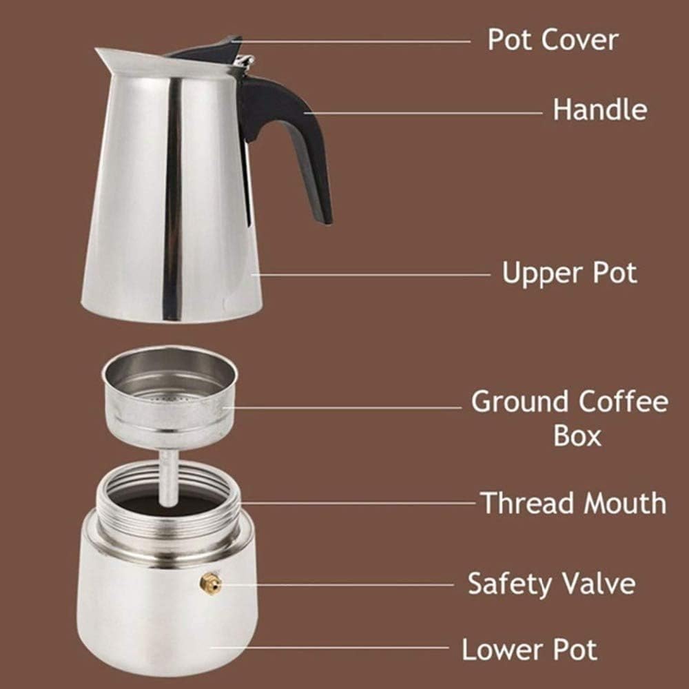 kkhouse Stainless Steel Coffee Pot - Mocha Espresso Latte Percolator Stove Coffee Maker, 100ml Cafetiere Tool