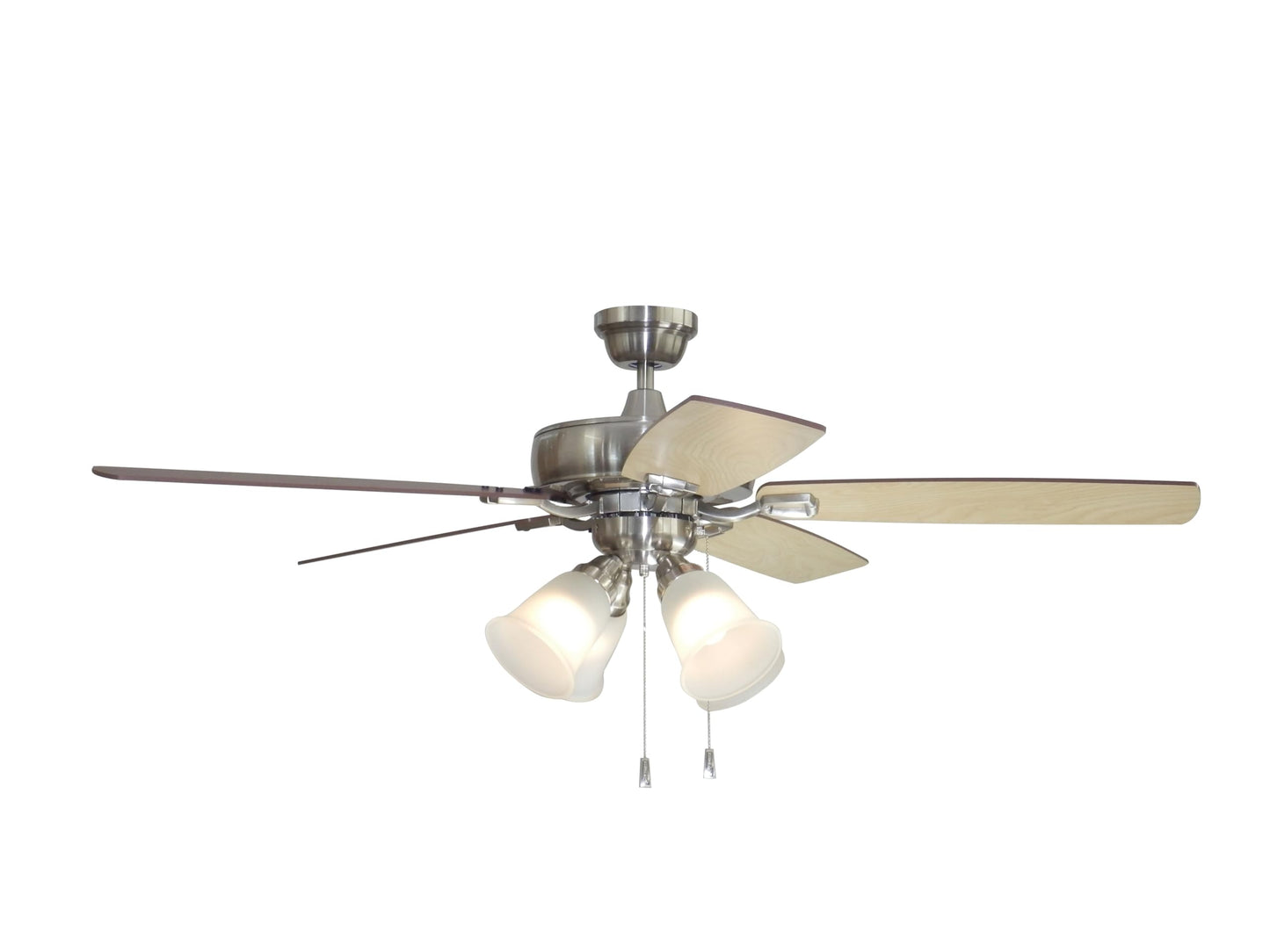 Craftmade Twist N Click 52 in. Brushed Polished Nickel Finish Dual Mount (Flat or Angled Ceiling) Indoor Ceiling Fan with Light Kit and Pull Chains Included
