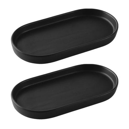 2 Pack Matte Black Round Soap Dispenser Tray - 8'' Ceramic Vanity Tray & Organizer Plate Set, Bathroom & Kitchen Countertop Decor for Soap Dispenser, Jewelry, Cosmetics, Sink