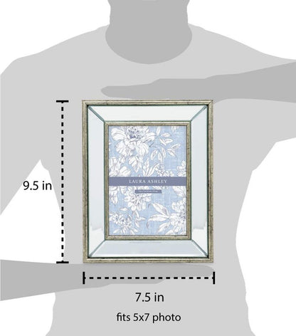 Laura Ashley 5x7 Silver Beveled Mirror Picture Frame, Classic Mirrored Frame with Deep Slanted Angle, Wall-Mountable, Made for Tabletop Display, Photo Gallery and Wall Art, (5x7, Silver)