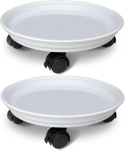 2 Pack of Plant Stand Rolling Caddy with Wheels, Movable Flower Plant Pot Pallet, Indoor Outdoor Planter Tray Dolly