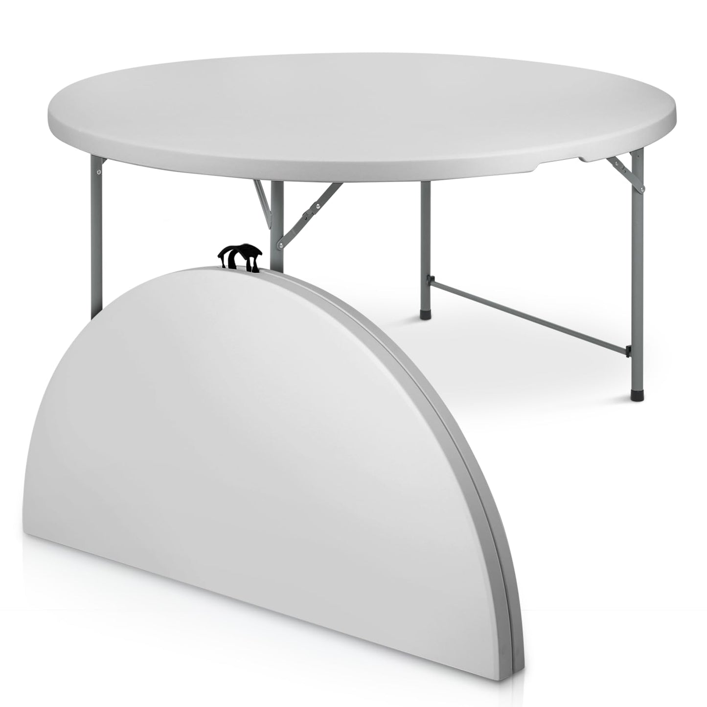 Athena Collection 5.5ft Folding Table, Portable Plastic Round Table Foldable Card Desk, Indoor Outdoor Collapsible Craft Desk Dining with Lock & Handle for Commercial Party Camping, Grey