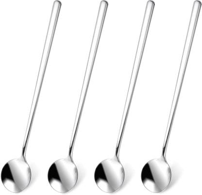 Long Ice Tea Spoons, 6.7 Inch Stirring Spoons, Silver Coffee Cocktail Spoon for Stirring Ice Cream, 4 Pack