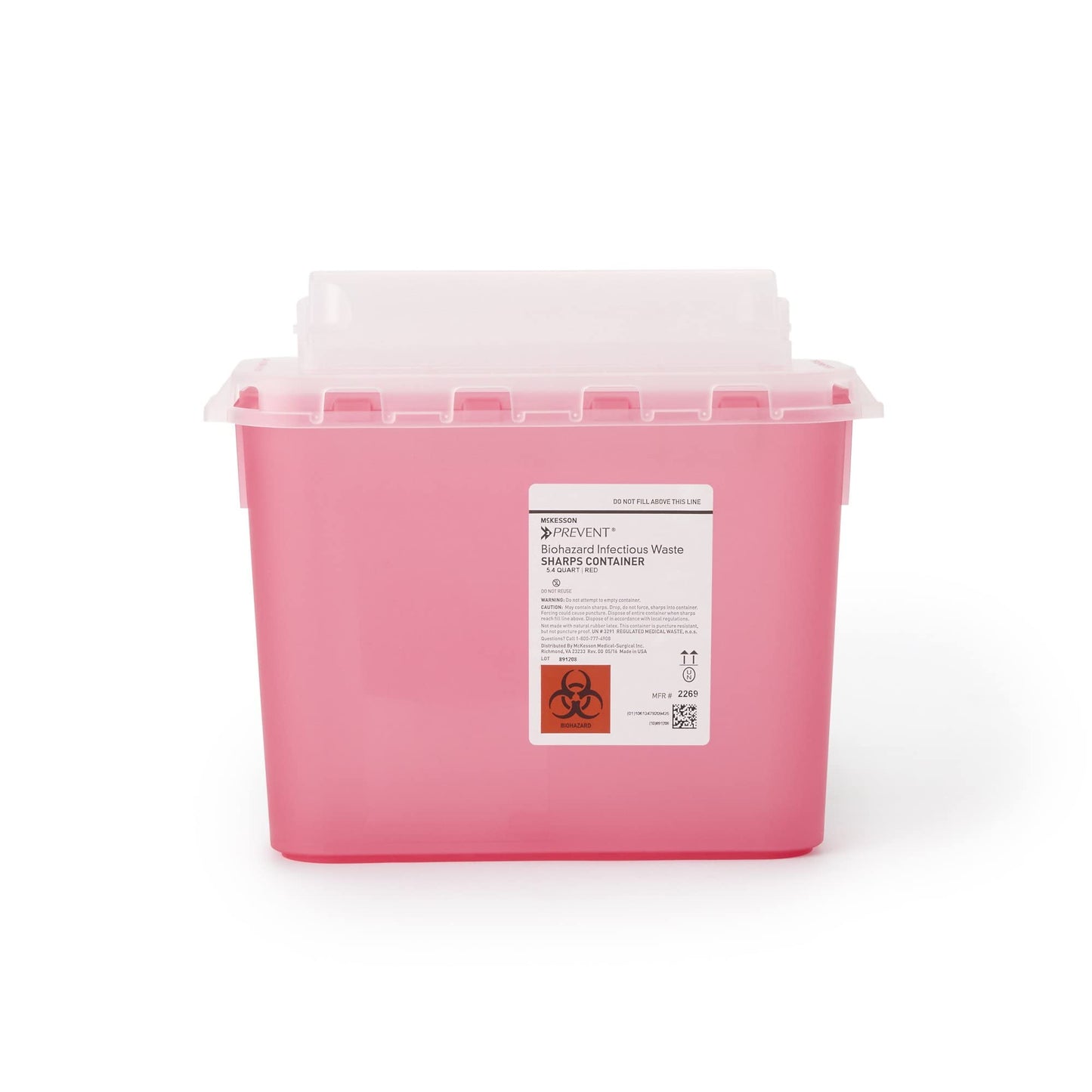 McKesson Prevent Sharps Container for Home Use, 5.4 Quart - for Biohazard Infectious Waste, Needle and Syringe Disposal - Translucent, Touchless Lid - Red, 20 Count