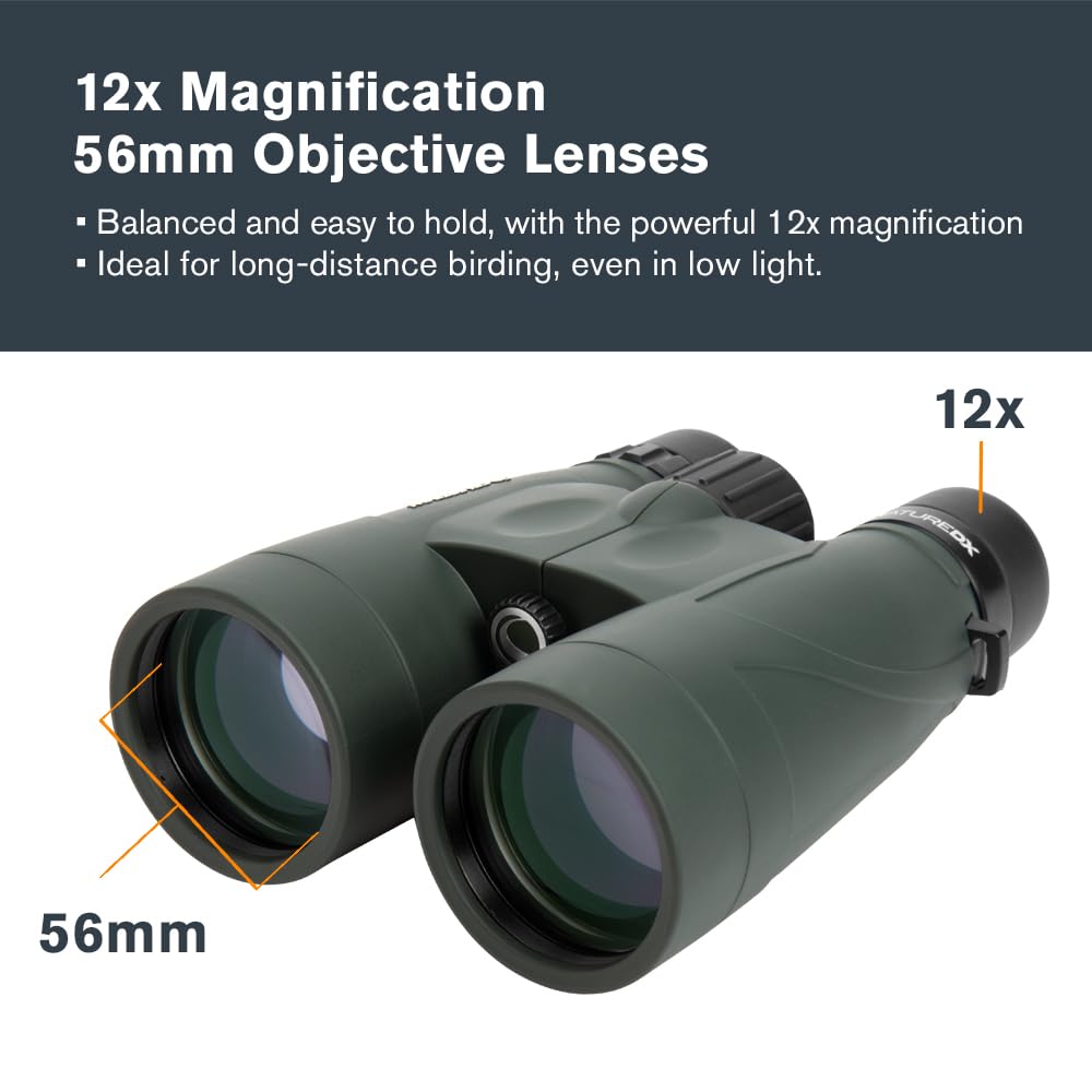 Celestron - Nature DX 12x56 Binoculars – Powerful and Bright for Long-Range Viewing – 56mm Objective Lenses – 12x Magnification – Fully Multi-Coated – Waterproof and Fogproof – Tripod Adaptable