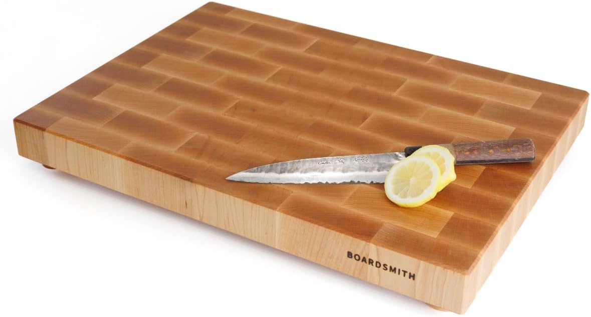 The Boardsmith Maple End Grain Cutting Board - Premium End Grain Butcher Block Wood Cutting Board for Kitchen - Food-Safe, Non-Slip, Sustainably Sourced Maple Wood (Medium)