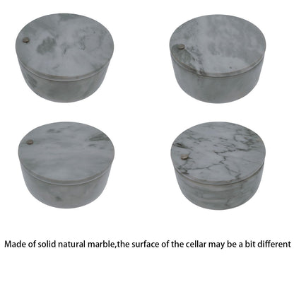 Kerixi Marble Salt Cellar and Storage Box with Two Compartments Salt Box with Swivel Lid for Storing Spice (Gray white)