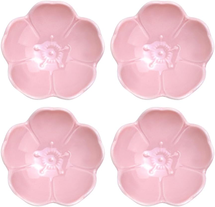 FUYU 4pcs Sakura Shaped Ceramics Seasoning Dishes, Spice Dishes, Salad Soy Sushi Wasabi Dipping Bowls