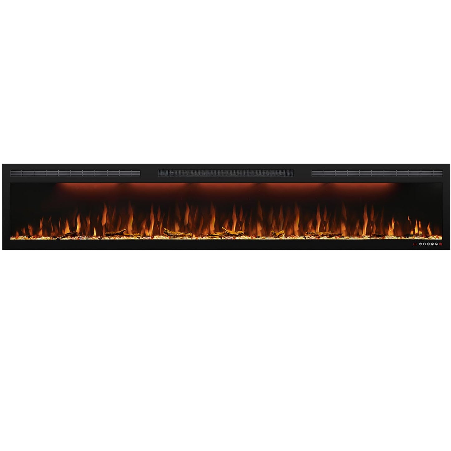 88" Electric Fireplace, Recessed/in-Wall or Wall Mounted, Large Linear 80-90", Ultra-Narrow Frame, 3 Flame Colors & Top Lighting, Timer, Remote, Log & Crystal Media, 1500W Heater