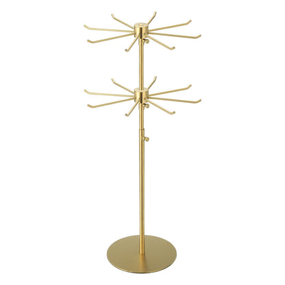 uxcell Keychain Display Stand, 1Pcs - Metal 2-layer Rotating Jewelry Display Stand with 8 Hook, Adjustable Display Rack for Necklace Craft Shows (Gold)