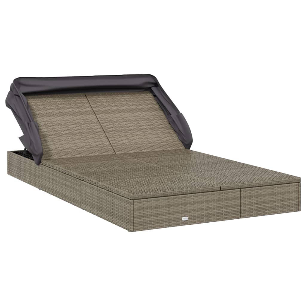 CongVVFV Grey PE Rattan Sunbed with Powder-Coated Steel Frame Double Foldable Adjustable Armrests Weather-Resistant Cushions Modern Outdoor Furniture for Patio Garden Balcony Lounging
