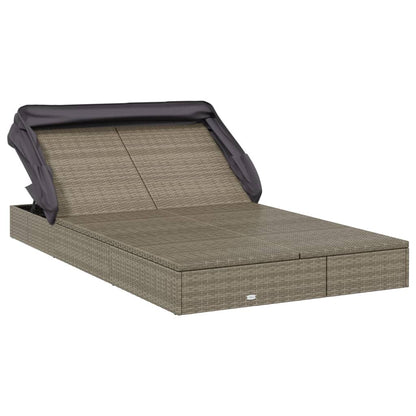 CongVVFV Grey PE Rattan Sunbed with Powder-Coated Steel Frame Double Foldable Adjustable Armrests Weather-Resistant Cushions Modern Outdoor Furniture for Patio Garden Balcony Lounging
