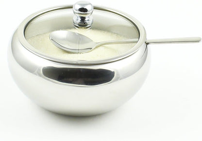 Zoie + Chloe Stainless Steel Sugar Bowl with Glass Lid, Bonus Spoon, 2 Cup Capacity (500ml)