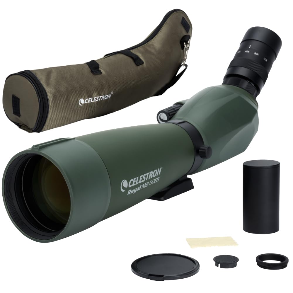 Celestron – Regal M2 80ED Spotting Scope – ED Glass for Birding and Outdoor Activities – Phase and Dielectric Coated BaK-4 Prism – Fully Multi-Coated Optics – Dual Focus – 20-60x Zoom Eyepiece