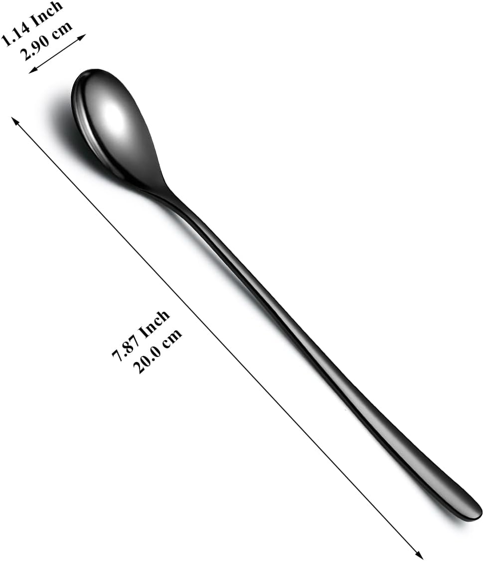 Black Long Handle Iced Tea Spoon Set of 12 Pieces, Titanium Plating Black Stainless Steel Teaspoons, Dishwasher Safe