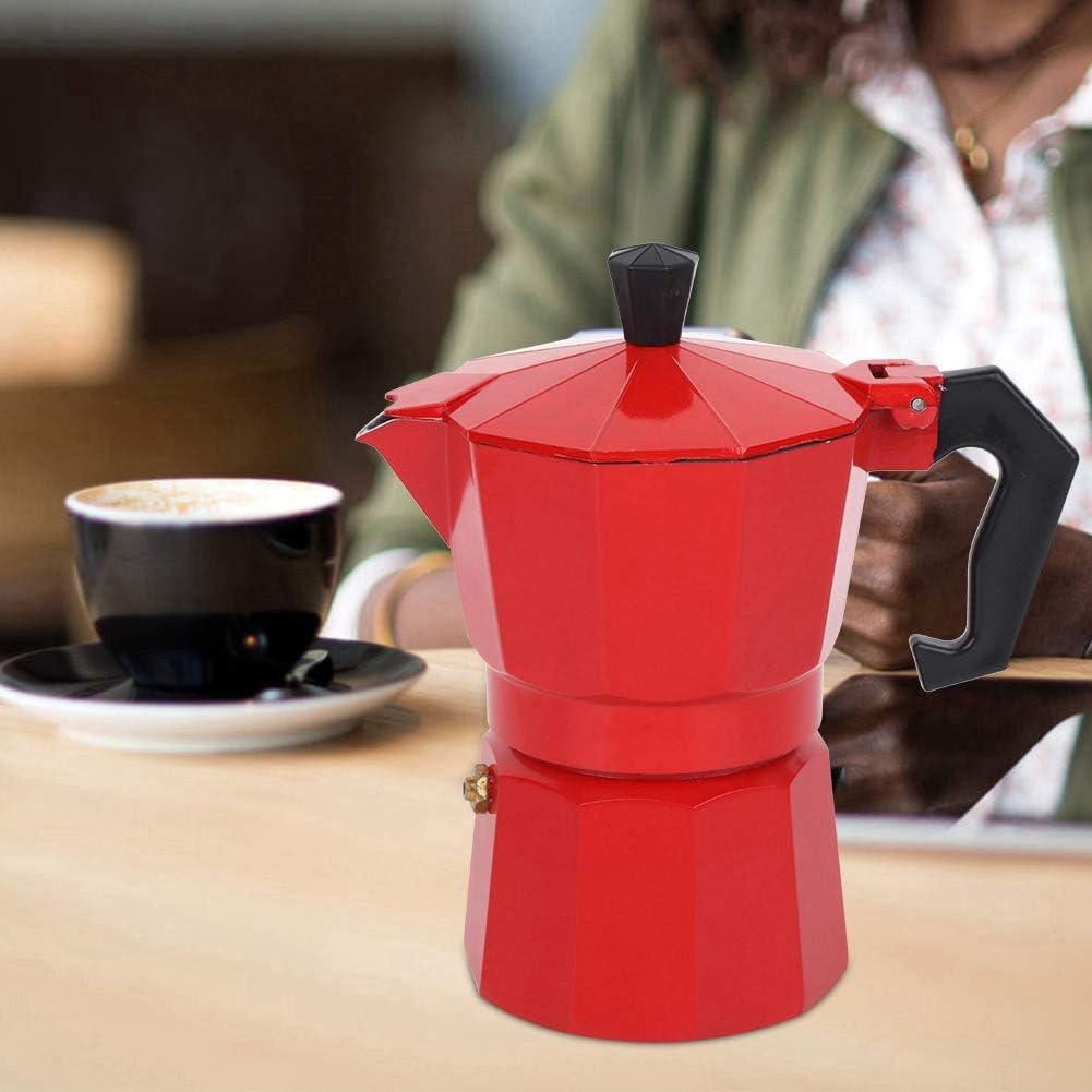 Classic Stovetop Espresso Maker, 6-Cup Capacity Aluminum Coffee Machine Moka Pot for Home or Office Use (Red)
