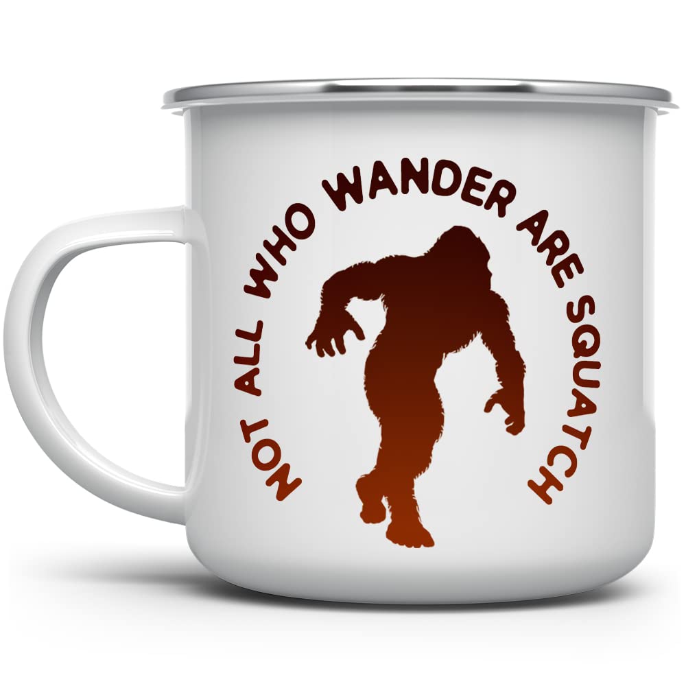 Bigfoot Sasquatch Enamel Campfire Mug, 12oz Outdoor Camping Coffee Cup, Gift for Mountain Nature Hiking Lovers