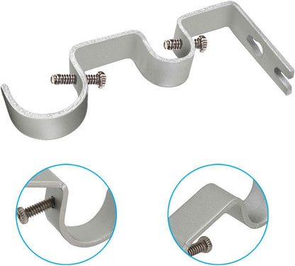 TLBTEK 3PCS Silver Curtain Rod Bracket, Heavy Duty Double Curtain Rod Hanging Brackets for Window, Bedroom, Home Drapery