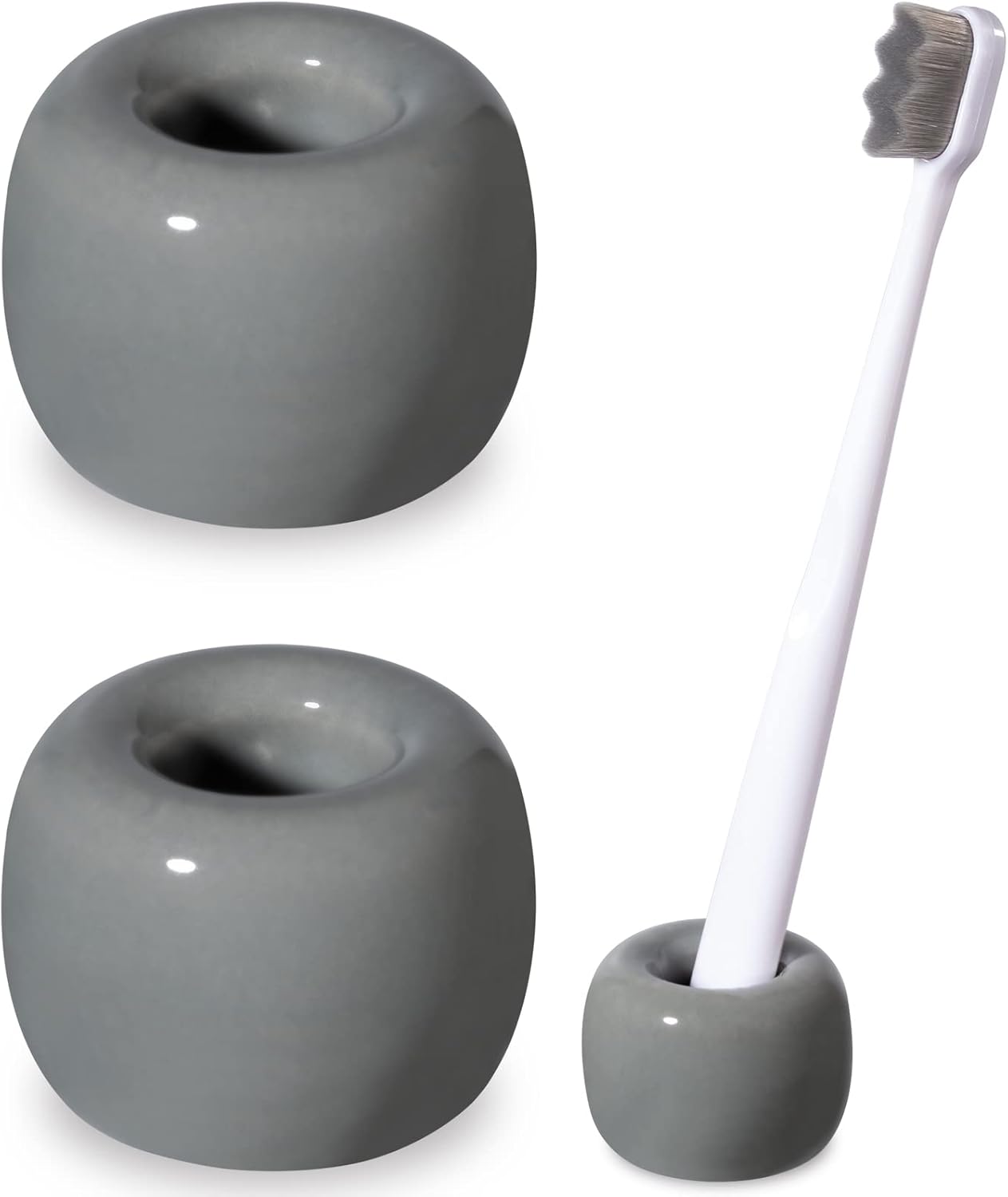 Urbanstrive Mini Ceramics Toothbrush Holder Stand for Bathroom Vanity Countertops (Gray 2-Pack)