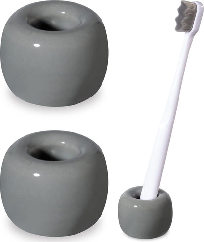 Urbanstrive Mini Ceramics Toothbrush Holder Stand for Bathroom Vanity Countertops (Gray 2-Pack)