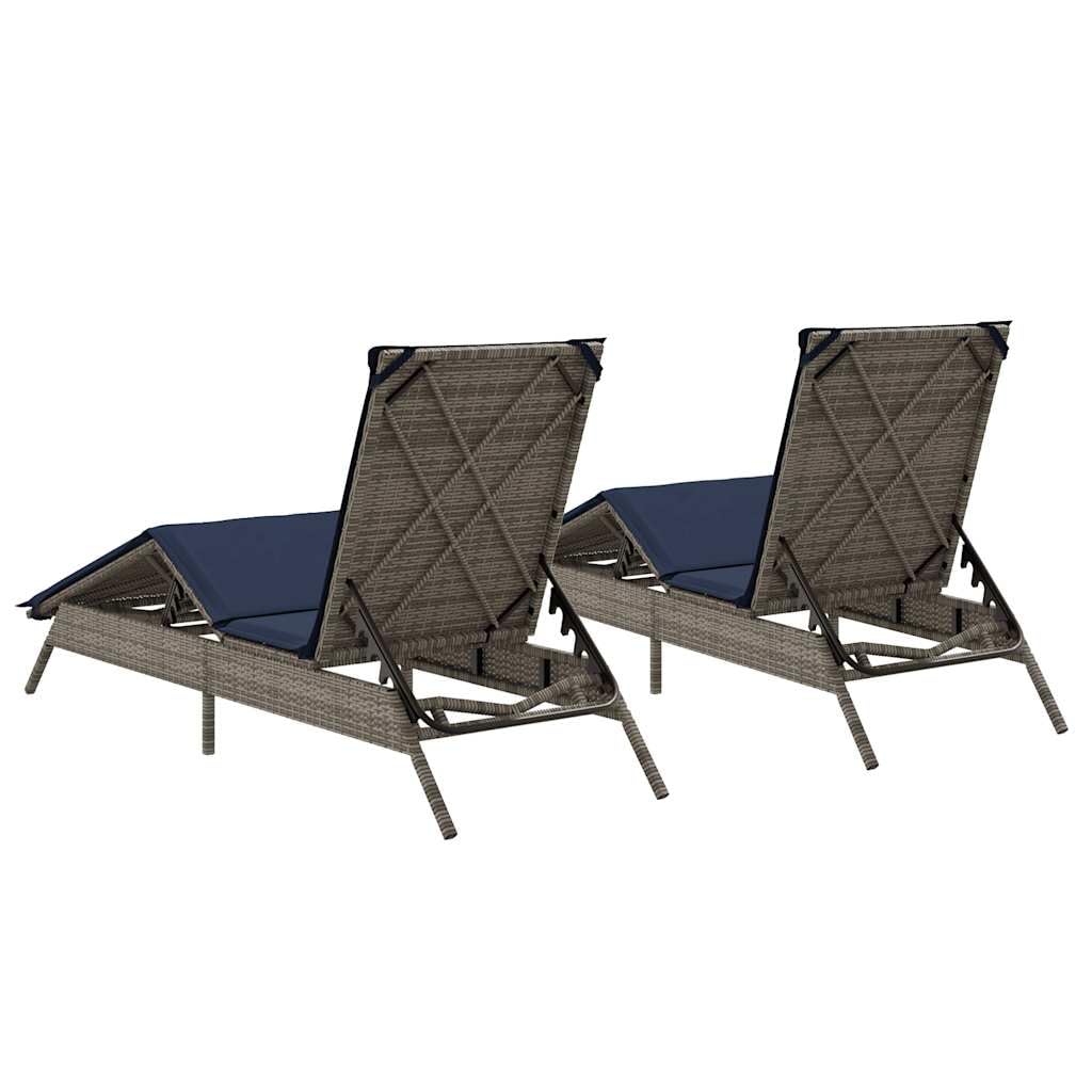HPUYRFG Gray Poly Rattan Sun Lounger with Adjustable Backrest and Removable Cushions, Standard Size Foldable Outdoor Lounge Chair for Patio, Modern Gray Weather Resistant Sunbed
