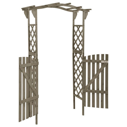 Grey Solid Firwood Pergola with Gate, Solid Pine Wood Large Outdoor Structure for Gardens and Patios, Traditional Design with Ornamental Inlays, Durable Construction and Easy