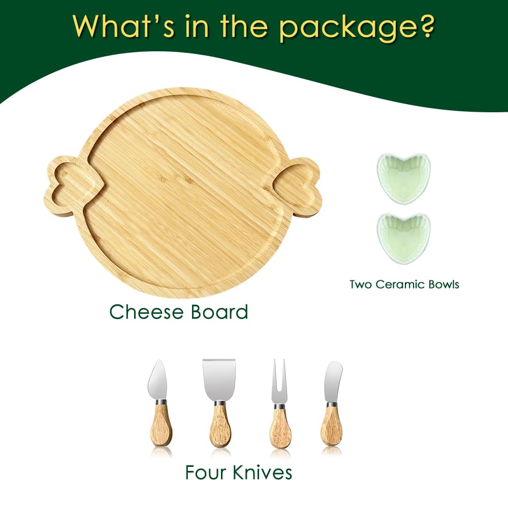 Hongsane Charcuterie Boards,Cute Bamboo Cheese Board,House Warming Gifts New Home,Wedding Bridal Shower Gift,Valentine Birthday Mother's Day for Women Mom,Round Meat Fruit Serving Tray Platter