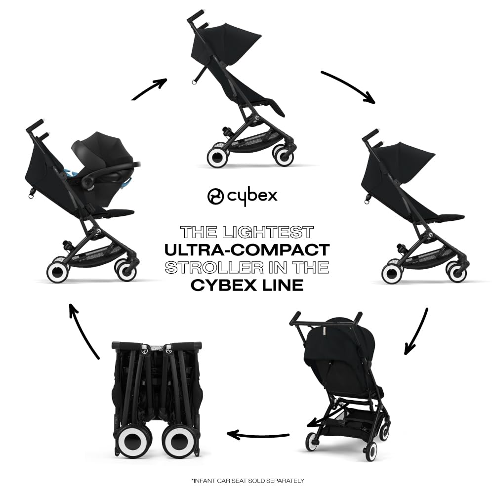 Cybex Libelle 2 Travel Baby Stroller - Lightweight Carry-On Travel Stroller for Airplane with One-Hand Recline, Compatible with CYBEX Car Seats, Magic Black