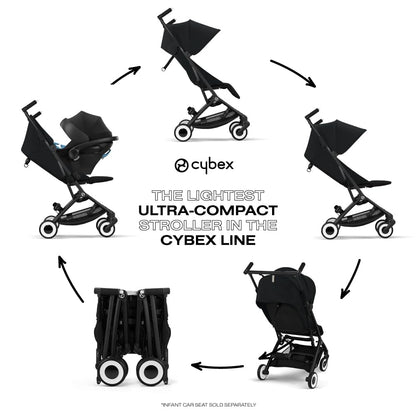 Cybex Libelle 2 Travel Baby Stroller - Lightweight Carry-On Travel Stroller for Airplane with One-Hand Recline, Compatible with CYBEX Car Seats, Magic Black