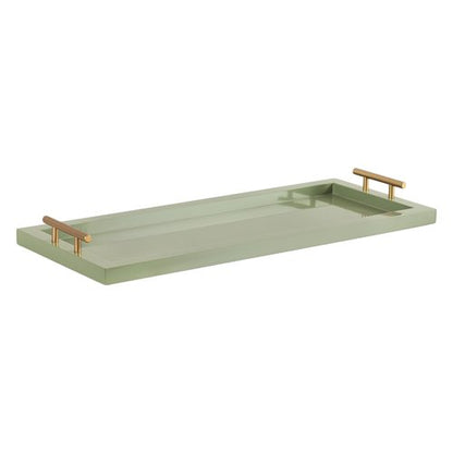 Kate and Laurel Halsey Rectangle Decorative Narrow Tray with Gold Metal Handles; 24 x 10; Green and Gold; Modern Glam Slim Serving Tray with Handles for Living Room Decor