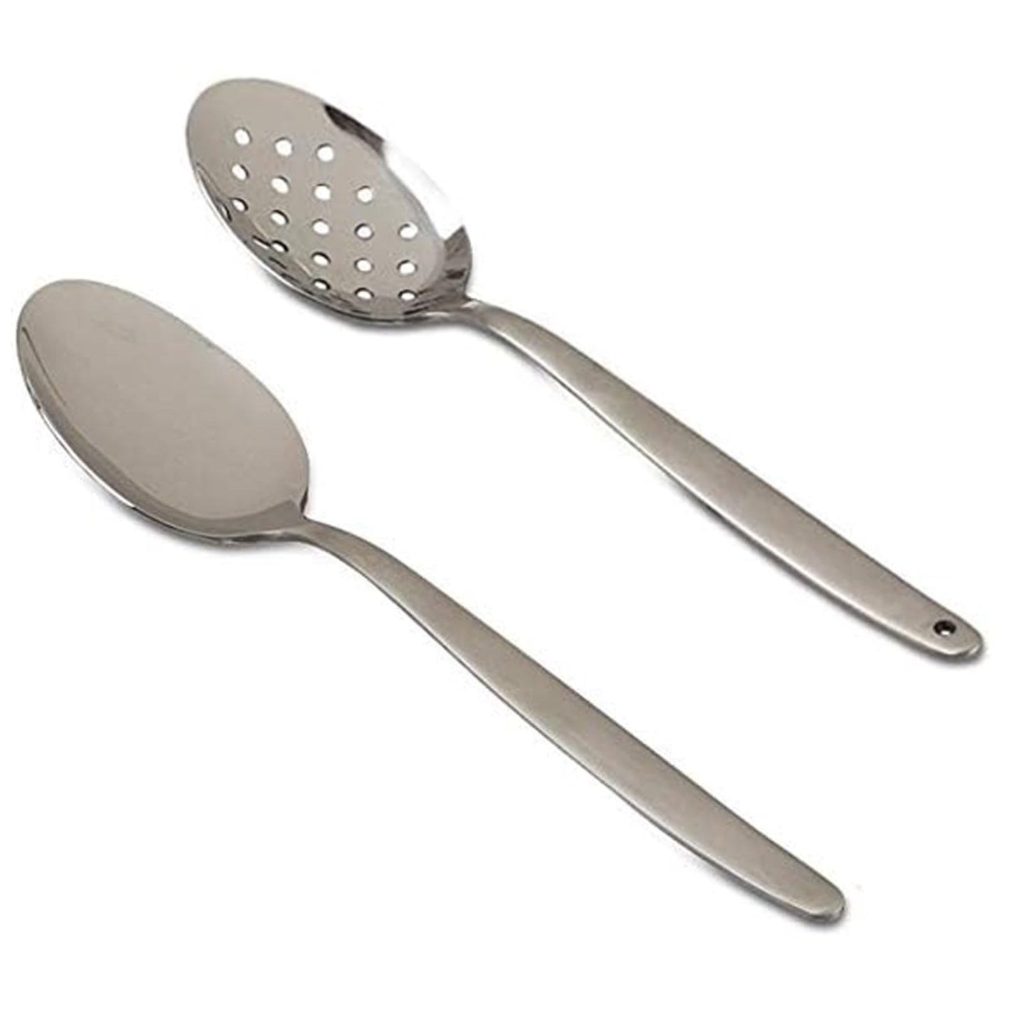 BNAZIND 2 Pack 8 inch Kunz Small Regular and Perforated Sauce Spoon Set | 18/10 Stainless Steel Silver Chef Spoon ideal for drizzling sauces, plating desserts, Dishwasher safe