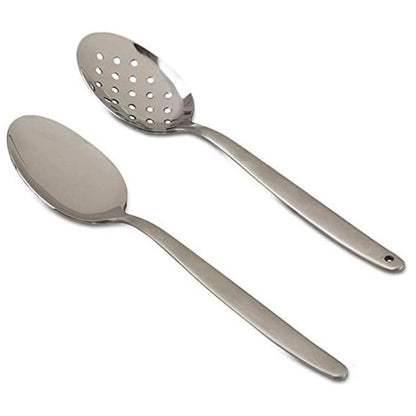 BNAZIND 2 Pack 8 inch Kunz Small Regular and Perforated Sauce Spoon Set | 18/10 Stainless Steel Silver Chef Spoon ideal for drizzling sauces, plating desserts, Dishwasher safe