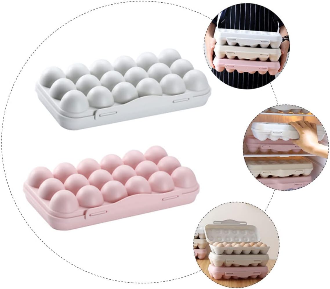 SOLUSTRE 2PCS Egg Container - 18 Egg Holder Storage Tray with Lid for Fridge Kitchen Home