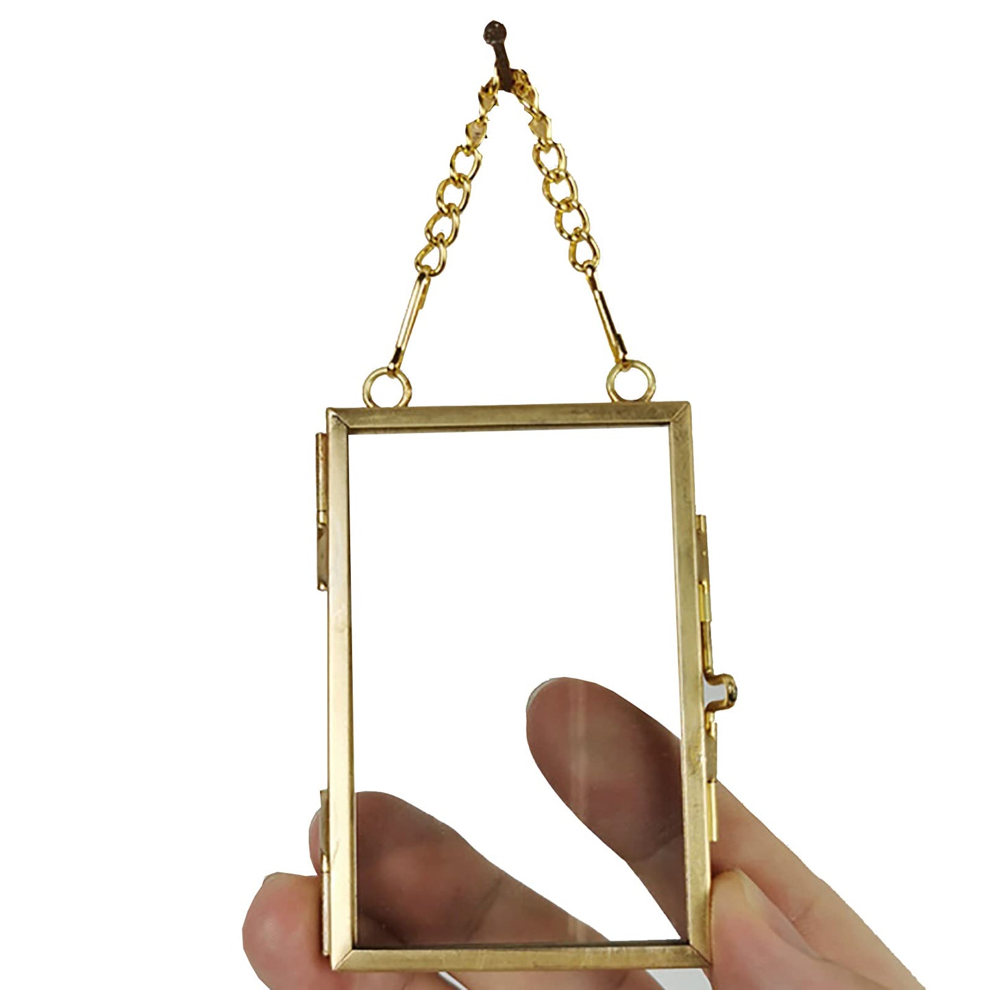 Emivery 4Pcs Mini Metal Picture Frame Antique Gold Floating Glass Picture Frame Small Vintage Artwork Hanging Picture Display Frame with Chain for Family Tree Mini Photo 2 X 3 Inch
