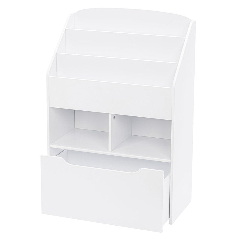 UTEX Kids Bookshelf with Movable Toy Box, Toddler Book Shelf and Toy Storage, Children Book Display Rack Toy Chest Combo for Kids Room & Nursery, White