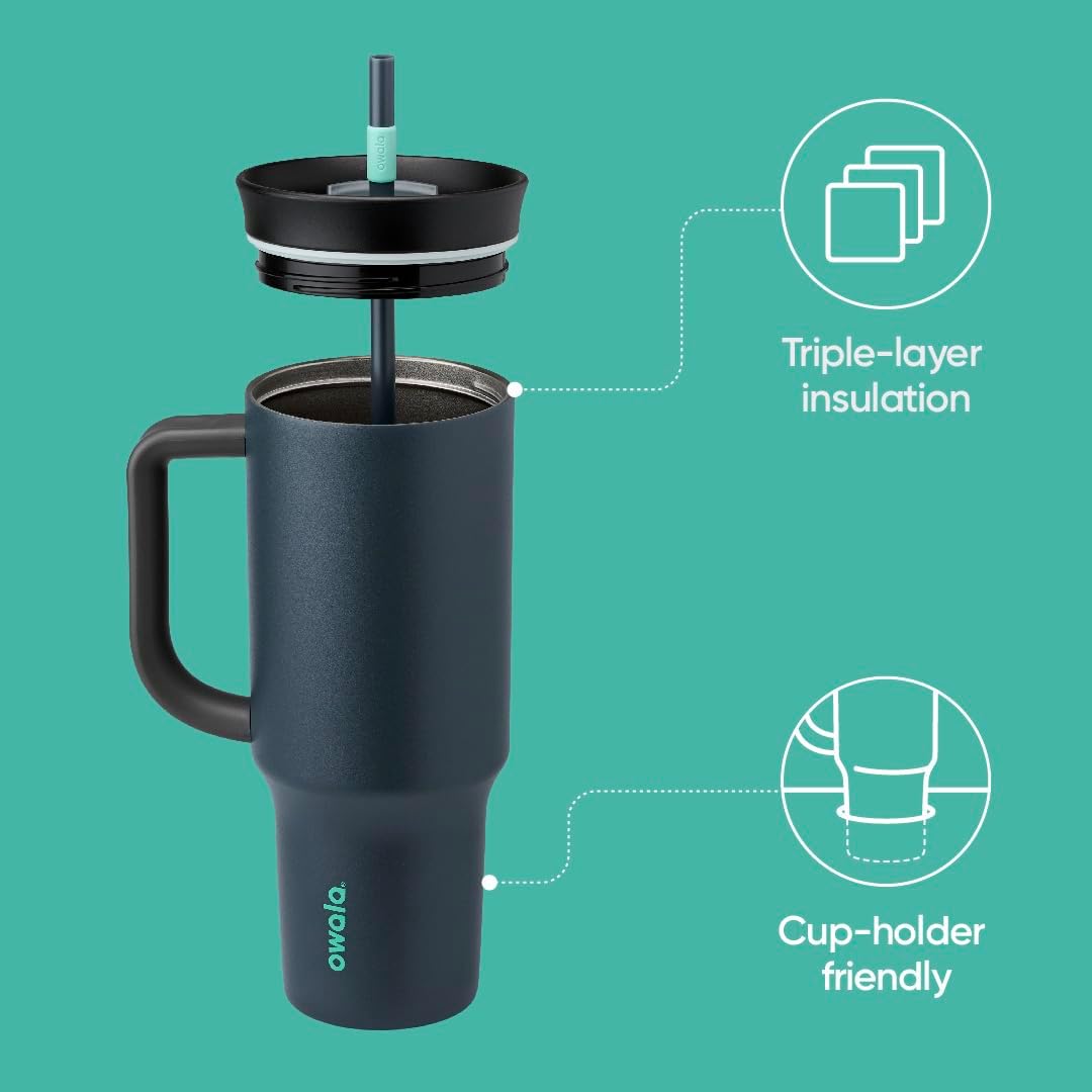 Owala Stainless Steel Triple Layer Insulated Travel Tumbler - 40 oz with Spill Resistant Lid, Straw & Carry Handle