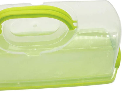 FEOOWV Portable Plastic Rectangular Loaf Bread Box with Transparent Lid for Storing and Carrying Loaf Cakes (Green)