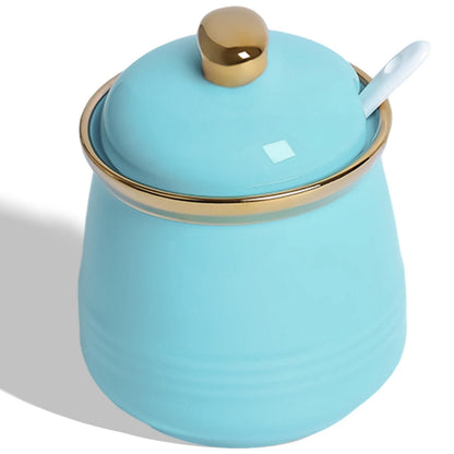 HAOTOP 12oz Sugar Bowl with Lid and Spoon,Simple Ceramic Sugar Jar Sugar Container Sugar Dispenser Coffee Bar Accessories, Modern Kitchen Countertop Canisters, Turquoise