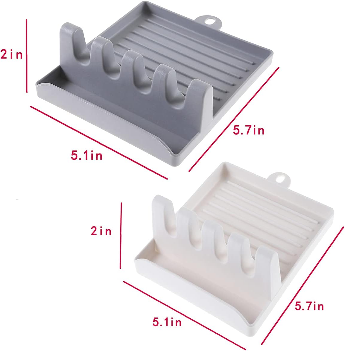 Kitchen Utensil Rest - Heat-Resistant Spoon Holder for Spoons, Ladles, Tongs & More - 2 Pack (White & Grey)
