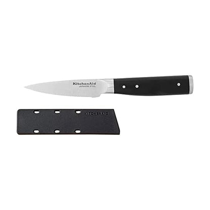KitchenAid Gourmet Forged Triple Rivet Fine-Edge Utility Knife with Custom-Fit Blade Cover, 4.5-inch, Sharp Kitchen Knife, Japanese Stainless Steel Blade, Black