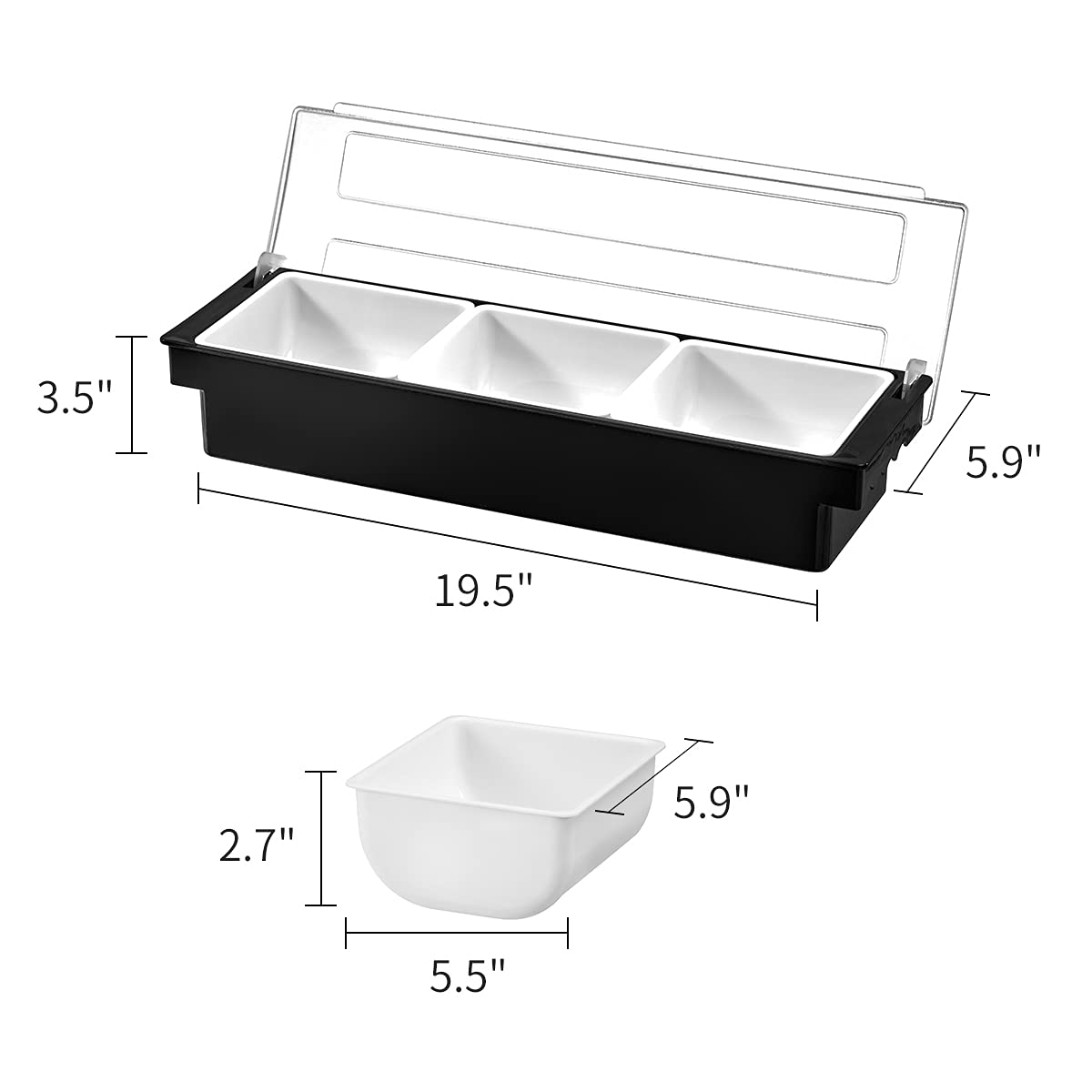 BEYLANG Ice Chilled Serving Tray Condiment Pots 3 Compartment Condiment Server Caddy (3 Compartments)