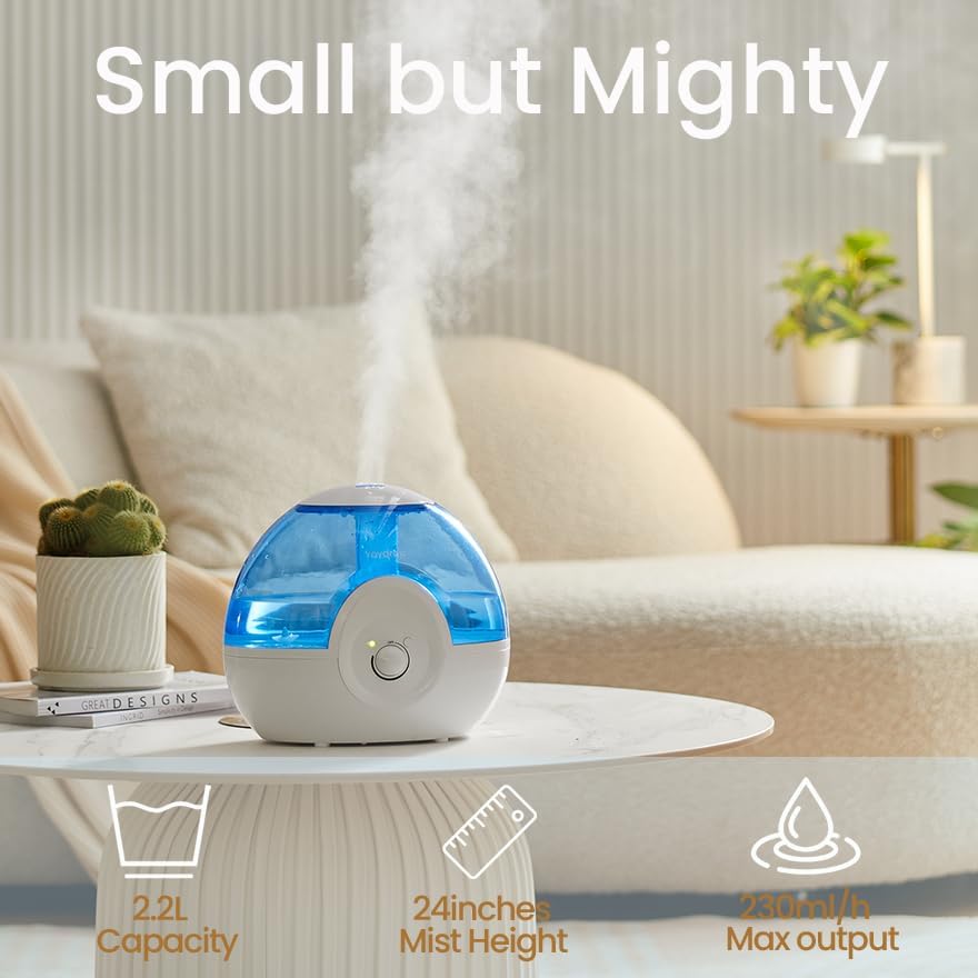 raydrop Cool Mist 2.2L Humidifier for Bedroom, Whisper-Quiet Ultrasonic, Auto Shut-Off, Night Light