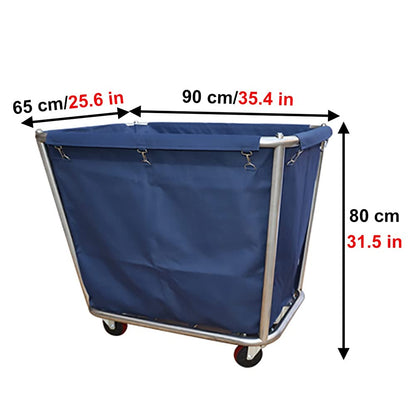 Movable Hotel Linen Cart Laundry Sorter Trolley with Removable Washable Bag Stainless Steel Frames Blue 90X65X80Cm (Blue 90X65X80Cm)
