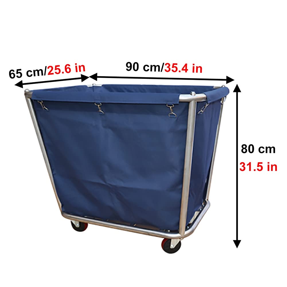 Movable Hand Trucks Linen Cart Hotel Clothes Storage Laundry Sorter Hamper Trolley Removable Washable Bag Stainless Steel Frames Blue 90X65X80Cm (Blue 90X65X80Cm)