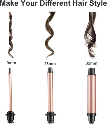 5 in 1 Curling Wand Set, Three Barrel Curling Iron Set with 3 Barrel Curling Iron and 4 Interchangeable Ceramic Curling Wand(0.5”-1.25”), Fast Heating, Include Glove & 2 Clips