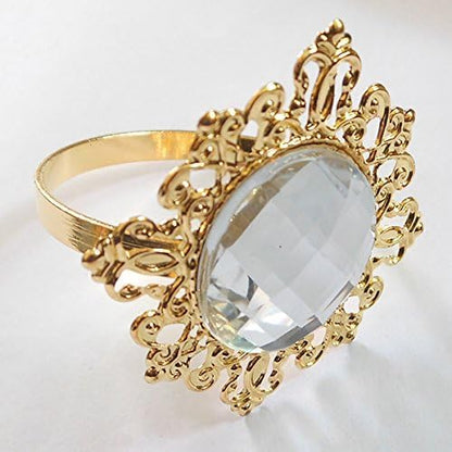 Tangpan 10pcs Gold-Light Rhinestones Napkin Rings for Weddings, Shiny Pearl Napkin Rings